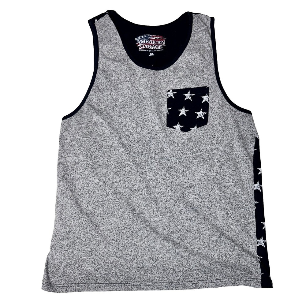 American Garage Gray tank top, stars, patriotic, size XL slim